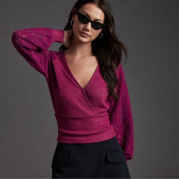 Anthropologie Tops - Anthropologie $98 NWOT Plum Laced Balloon Sleeve  Sweater Blouse Size Small